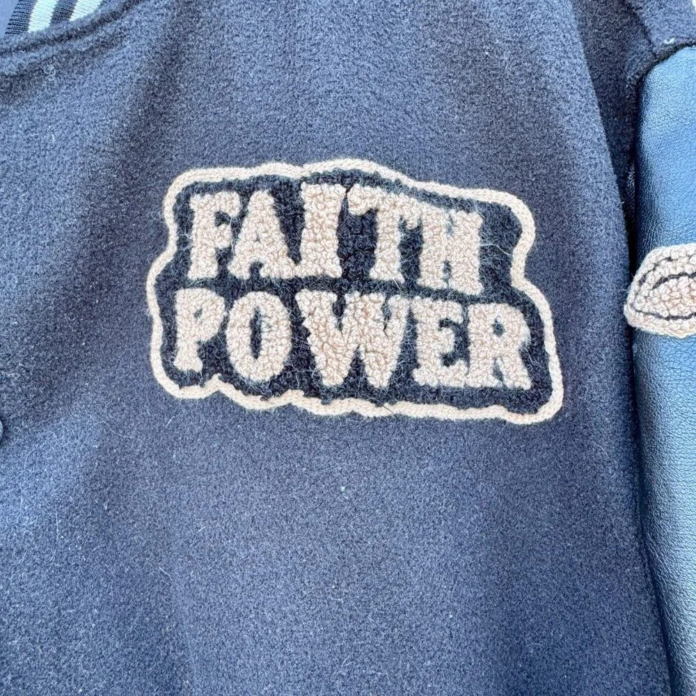 Faith Power Cross Varsity Jacket Med/LG Black Pleather Slashyouth